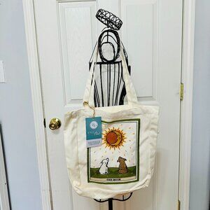 PAGE & PETAL P & P EMBROIDERED THE MOON DOGS PUPPY CANVAS SHOPPER TOTE UNISEX
